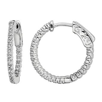 Sterling Shimmer Cubic Zirconia Inside Outside Hinged Hoop Earrings