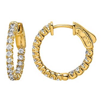 Sterling Shimmer Gold Tone Cubic Zirconia Inside Outside Hoop Earrings