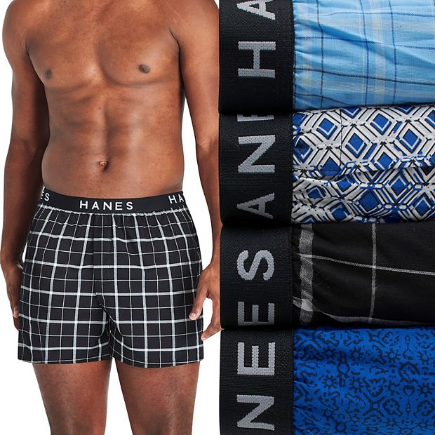 Hanes Ultimate Big Men’s Woven Boxer Underwear, Assorted Prints, 4-Pack  (Big & Tall Sizes)