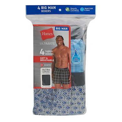 Big & Tall Hanes Ultimate 4-Pack Big Men’s Woven Boxer Underwear, Assorted Prints