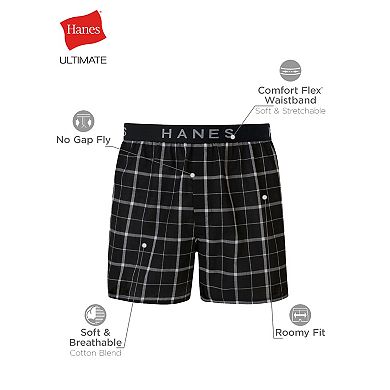 Big & Tall Hanes Ultimate 4-Pack Big Men’s Woven Boxer Underwear, Assorted Prints