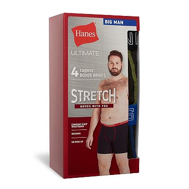 Big & Tall Hanes® 4 Pack Big Men's Ultimate Stretch Cotton Boxer Brief Underwear