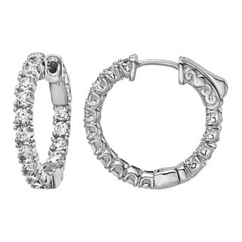 Sterling Shimmer Cubic Zirconia Inside Outside Hinged Hoop Earrings