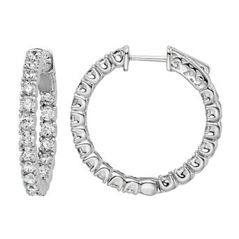 Sterling Shimmer Cubic Zirconia Inside Outside Hinged Hoop Earrings