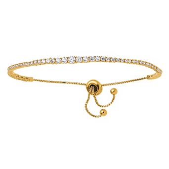 Sterling Shimmer Gold Tone Cubic Zirconia Adjustable Bracelet