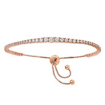 Sterling Shimmer Rose Gold Tone Cubic Zirconia Adjustable Bracelet
