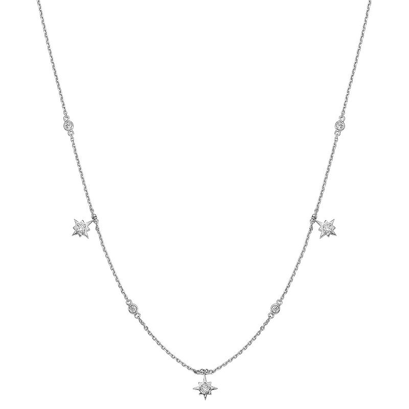 Sterling Shimmer Cubic Zirconia Star Necklace, Womens, Size: 16, White