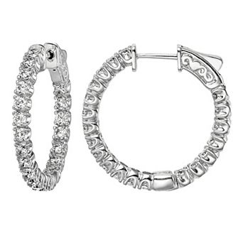 Sterling Shimmer Cubic Zirconia Inside Outside Round Hoop Earrings