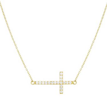 Sunkissed Sterling Cubic Zirconia Sideways Cross Pendant Necklace