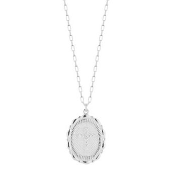 Sunkissed Sterling Cubic Zirconia Cross Oval Medallion Necklace
