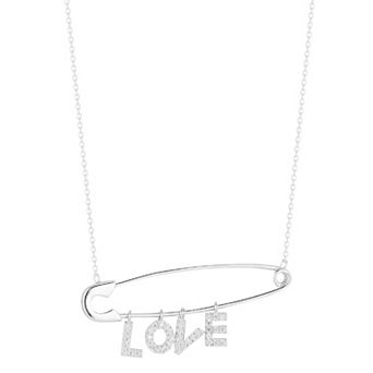 Sunkissed Sterling Cubic Zirconia Safety Pin "LOVE" Necklace