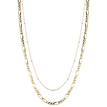 Sunkissed Sterling Double Layered Figaro and Ball Chain Necklace