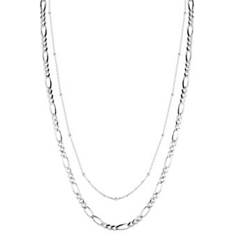 Sunkissed Sterling Double Layered Figaro and Ball Chain Necklace