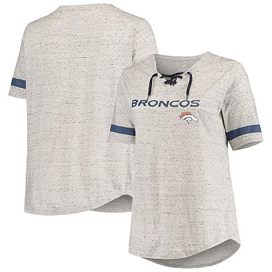 Women's Heathered Gray Denver Broncos Plus Size Lace-Up V-Neck T-Shirt