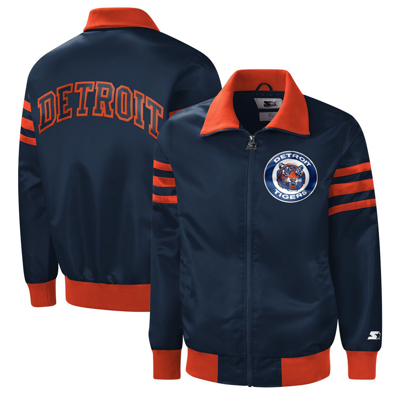 Detroit Tigers Starter Pick & Roll Satin Varsity Full-Snap Jacket - Navy