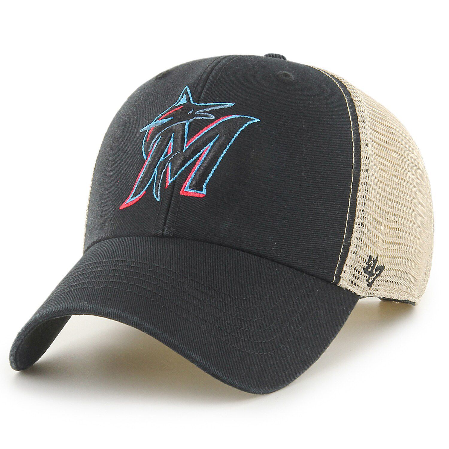 Miami Marlins New Era Base Trucker 9FIFTY Snapback Hat - Black/White