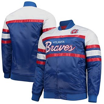 Men's Mitchell & Ness Navy/Red Atlanta Braves Big & Tall Coaches Satin Full-Snap Jacket