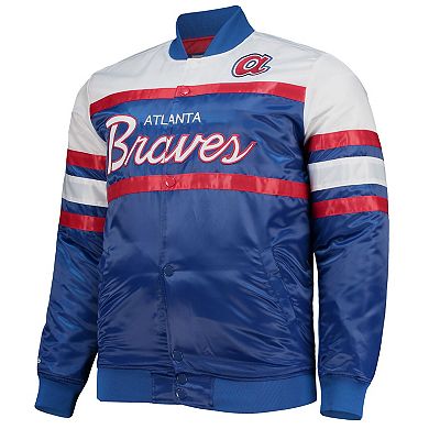 Men's Mitchell & Ness Navy/Red Atlanta Braves Big & Tall Coaches Satin Full-Snap Jacket