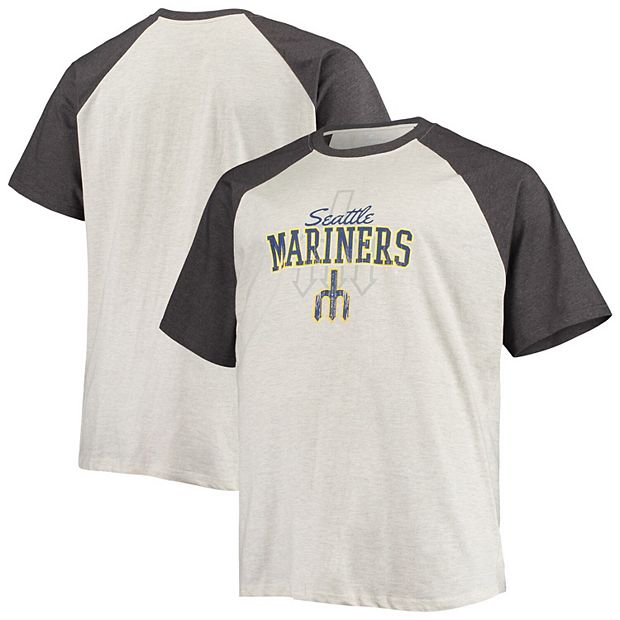 Men's Oatmeal/Heathered Charcoal Seattle Mariners Big & Tall Raglan T-Shirt