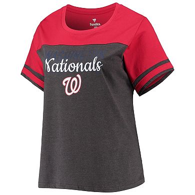 Women's Heathered Charcoal/Red Washington Nationals Plus Size Colorblock T-Shirt