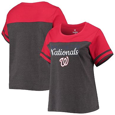 Women's Heathered Charcoal/Red Washington Nationals Plus Size Colorblock T-Shirt