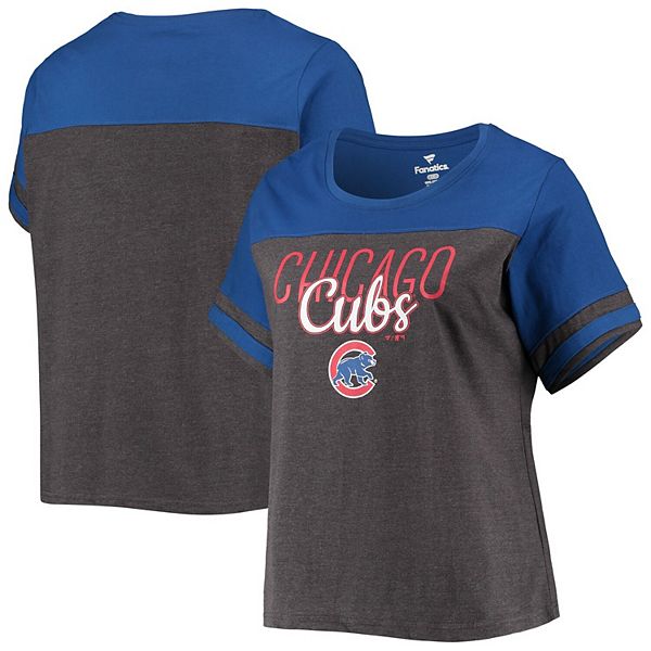 Women's Heathered Charcoal/Royal Chicago Cubs Plus Size Colorblock T-Shirt