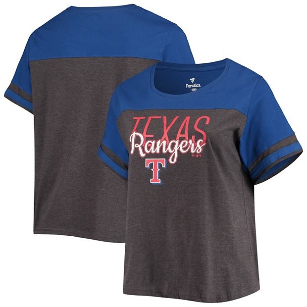 Women's Heathered Charcoal/Royal Texas Rangers Plus Size Colorblock T-Shirt