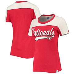 Women's New Era Red Washington Nationals Plus Size Raglan V-Neck T-Shirt