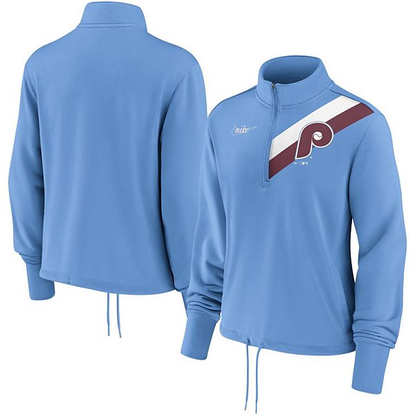 Women's Nike Light Blue Philadelphia Phillies '80s Cooperstown Collection  Rewind Stripe Performance Half-Zip Pullover