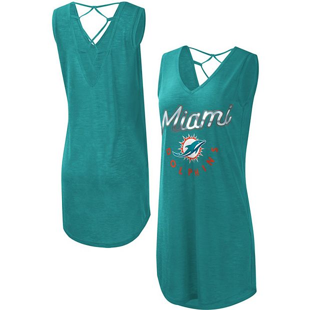 Women's G-III 4Her by Carl Banks Aqua Miami Dolphins Game Time Swim V-Neck  Cover