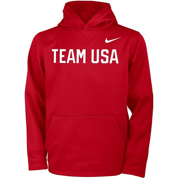 Youth Nike Red Team USA Performance Wordmark Hoodie