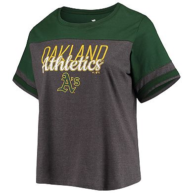 Women's Heathered Charcoal/Green Oakland Athletics Plus Size Colorblock T-Shirt