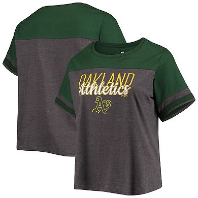 Women's Heathered Charcoal/Green Oakland Athletics Plus Size Colorblock T-Shirt
