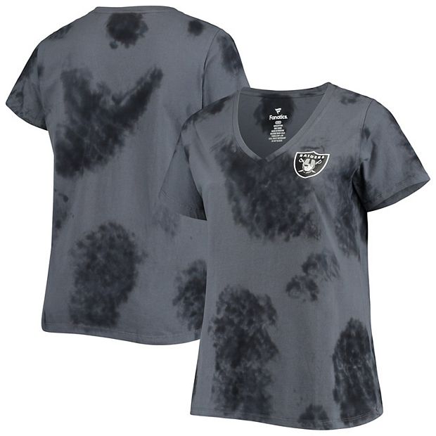 Women's Profile Black Las Vegas Raiders Plus Size Cloud Tie-Dye V-Neck Shirt