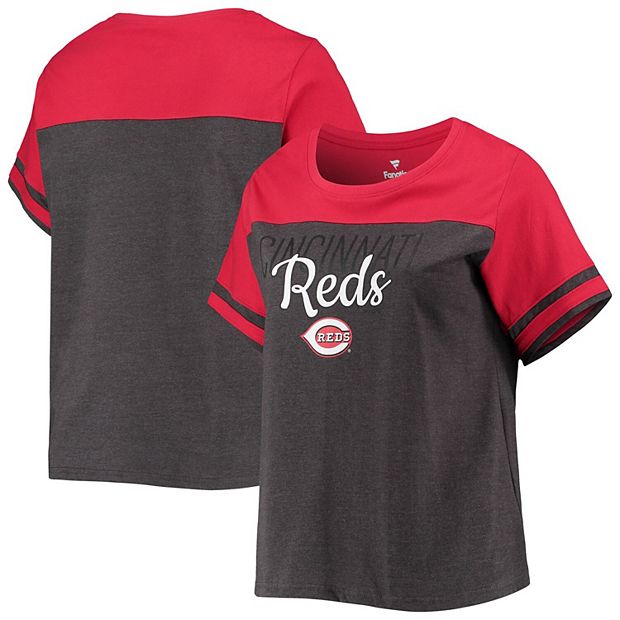 Cincinnati Reds Women's Plus Size Colorblock T-Shirt - Red/Heather Gray