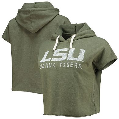 Women's Original Retro Brand Olive LSU Tigers Cropped Tri-Blend Short Sleeve Pullover Hoodie