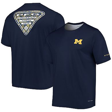 Men's Columbia Navy Michigan Wolverines Terminal Tackle Omni-Shade T-Shirt