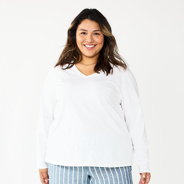 Plus Size Sonoma Goods For Life® Everyday Long Sleeve VNeck Tee