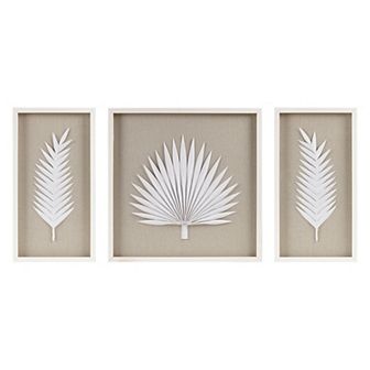 Madison Park Sabal Handmade Palm Leaves Rice Paper 3 pc Framed Shadow Box Wall Decor Set