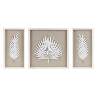 Madison Park Sabal Handmade Palm Leaves Rice Paper 3 pc Framed Shadow Box Wall Decor Set