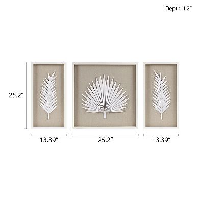 Madison Park Sabal Handmade Palm Rice Paper 3-Piece Framed Shadow Box Set