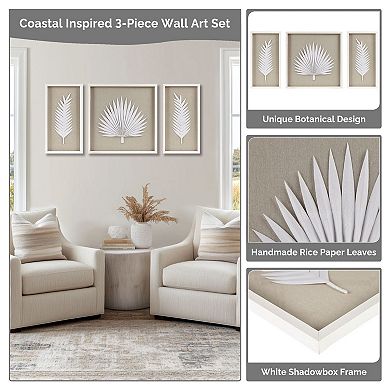 Madison Park Sabal Handmade Palm Rice Paper 3-Piece Framed Shadow Box Set