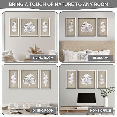 Madison Park Sabal Handmade Palm Rice Paper 3-Piece Framed Shadow Box Set