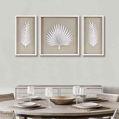 Madison Park Sabal Handmade Palm Rice Paper 3-Piece Framed Shadow Box Set