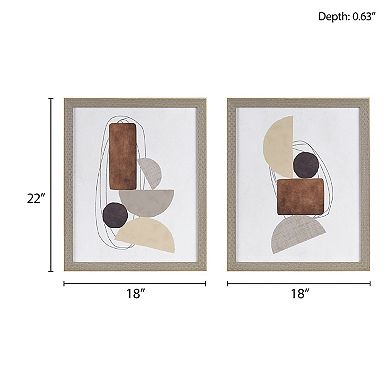 INK+IVY Cashel Abstract Two Tone Neutral Framed Graphic Wall Art 2-Piece Set