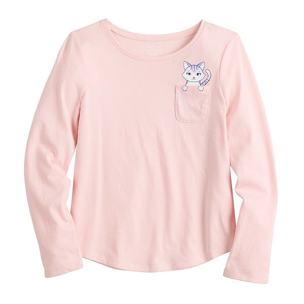 Girls 4-12 Jumping Beans® Long Sleeve Kitty Cat Pocket Tee