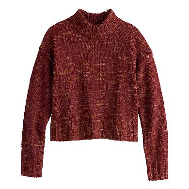 Juniors' SO® Cropped Mockneck Spacedye Sweater