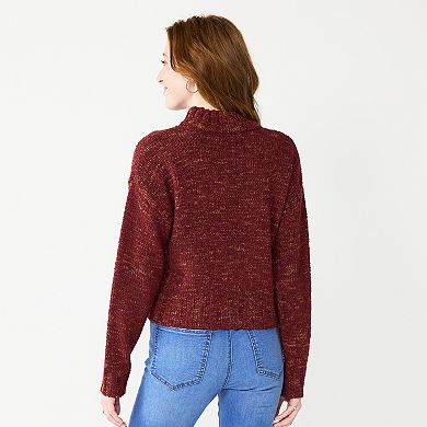 Juniors' SO® Cropped Mockneck Spacedye Sweater