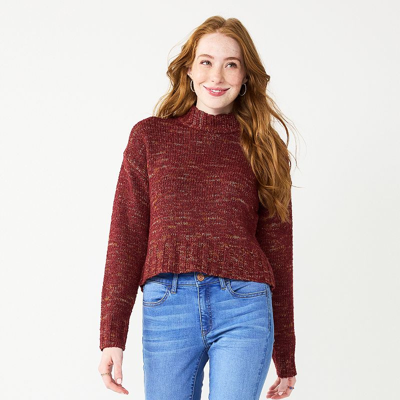 Juniors SO Cropped Mockneck Spacedye Sweater, Girls, Size: XS, Purple