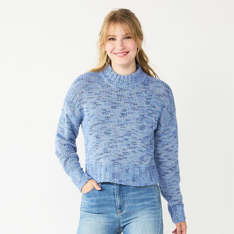 Juniors SO Cropped Mockneck Spacedye Sweater, Girls, Size: Medium, Med Bl